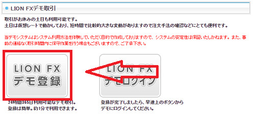 ヒロセ通商(LION FX)のデモ口座の開設方法