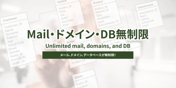メール、ドメイン、データベースが無制限！