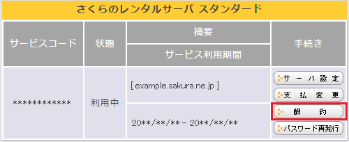 さくらサーバー解約手順2