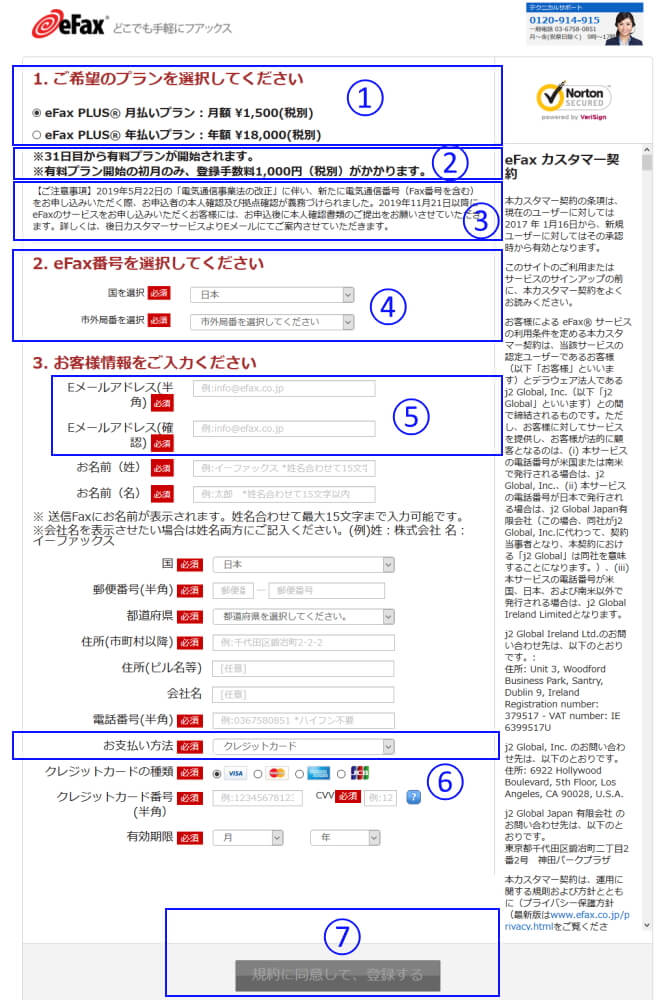 eFaxの利用申し込みページのサムネイル