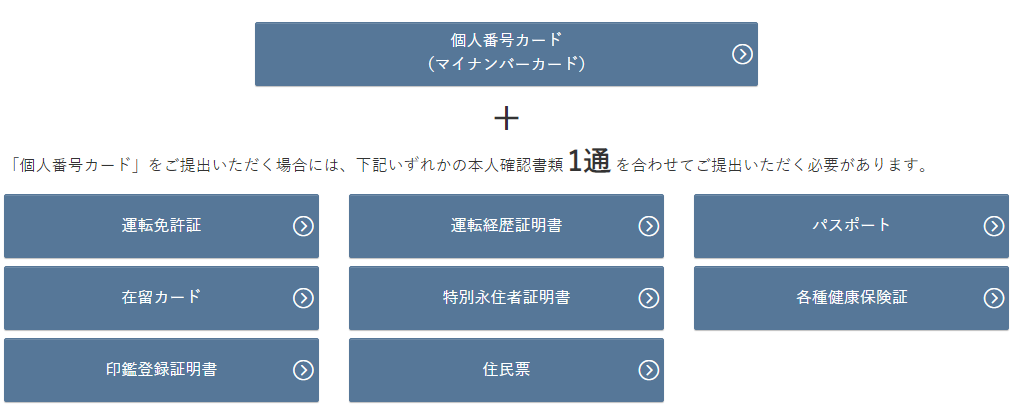 個人番号カード(マイナンバーカード)と合わせて1通の本人確認書類
