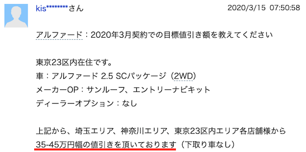 アルファードの値引き情報④