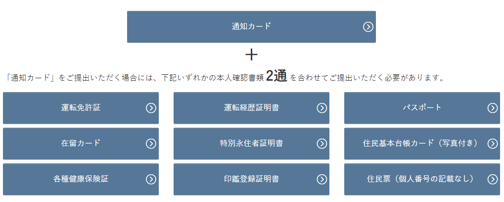 通知カードと合わせて2通の本人確認書類