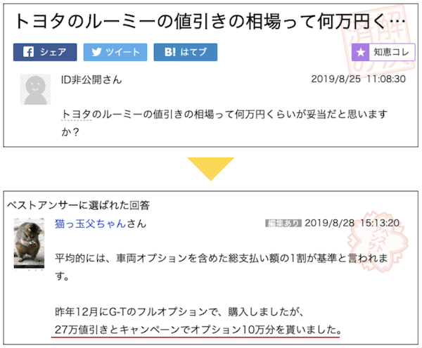 ルーミーの実例値引き②