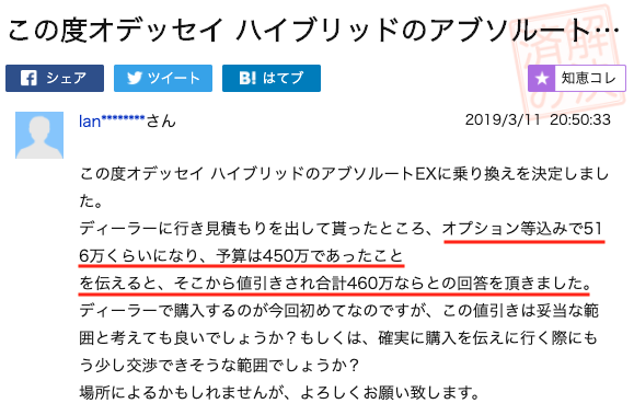オデッセイの値引き事例①