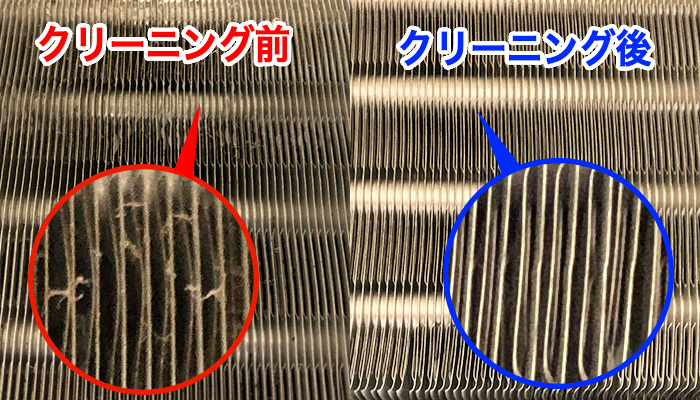 フィン部分クリーニング前後