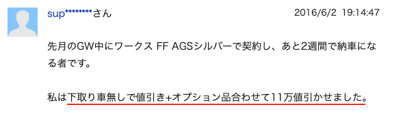 アルトワークスの値引き事例②